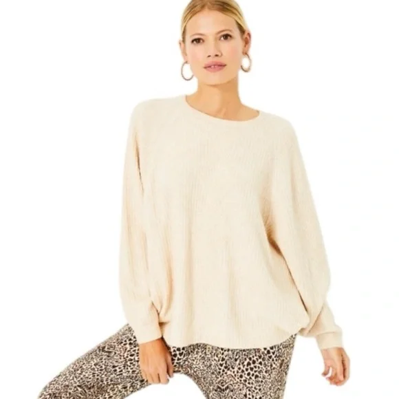 NWT Lilly Pulitzer Relaxed Fit Arienza Sweater Batwing Sleeves Cream Color Sz M - Picture 2 of 16